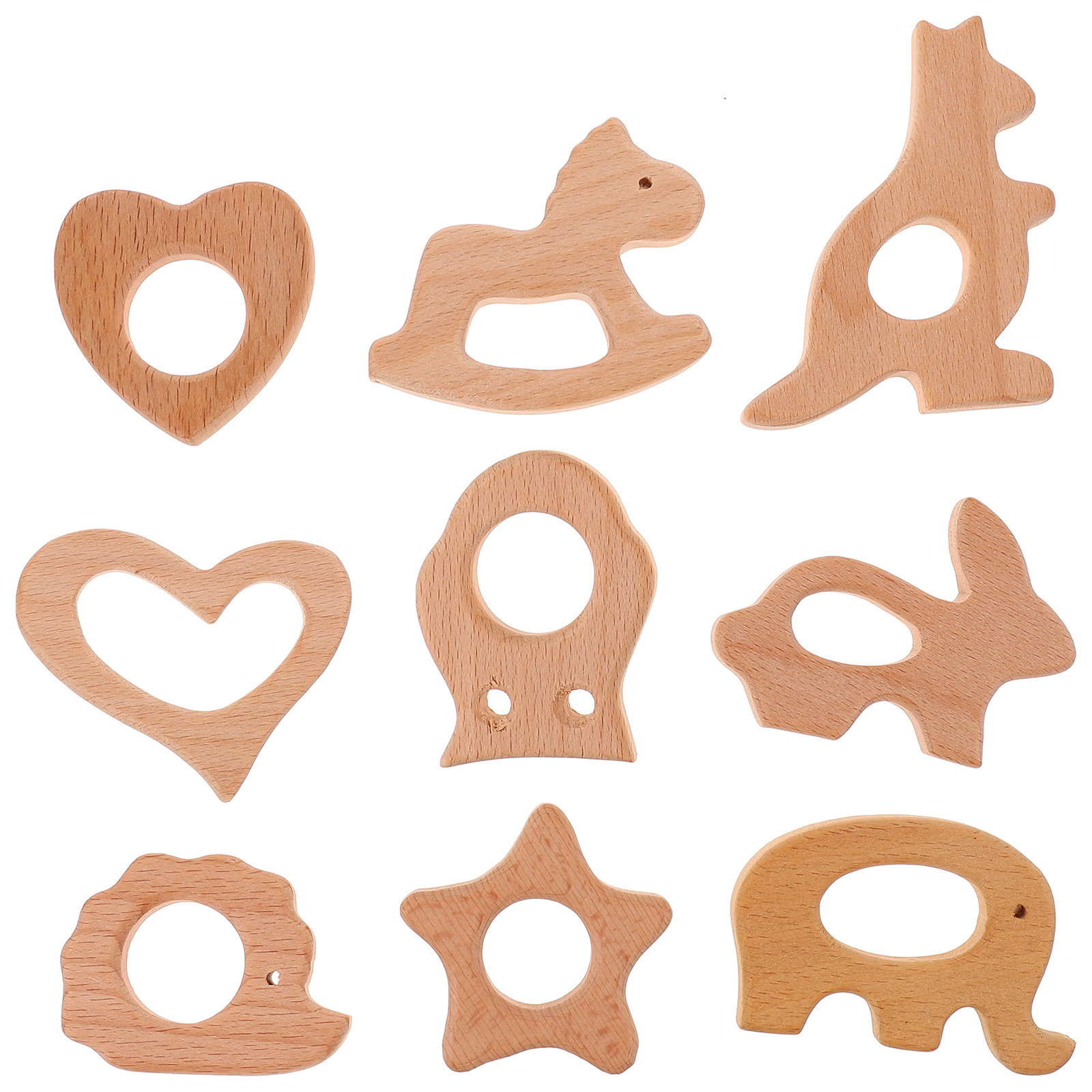 Baby Products Natural - 9Pcs Natural Beech Wood Animal-Shaped for