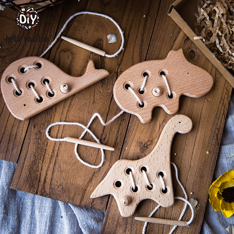 Baby Products Natural - Wooden Kindergarten Mouse Threading Board Lacing