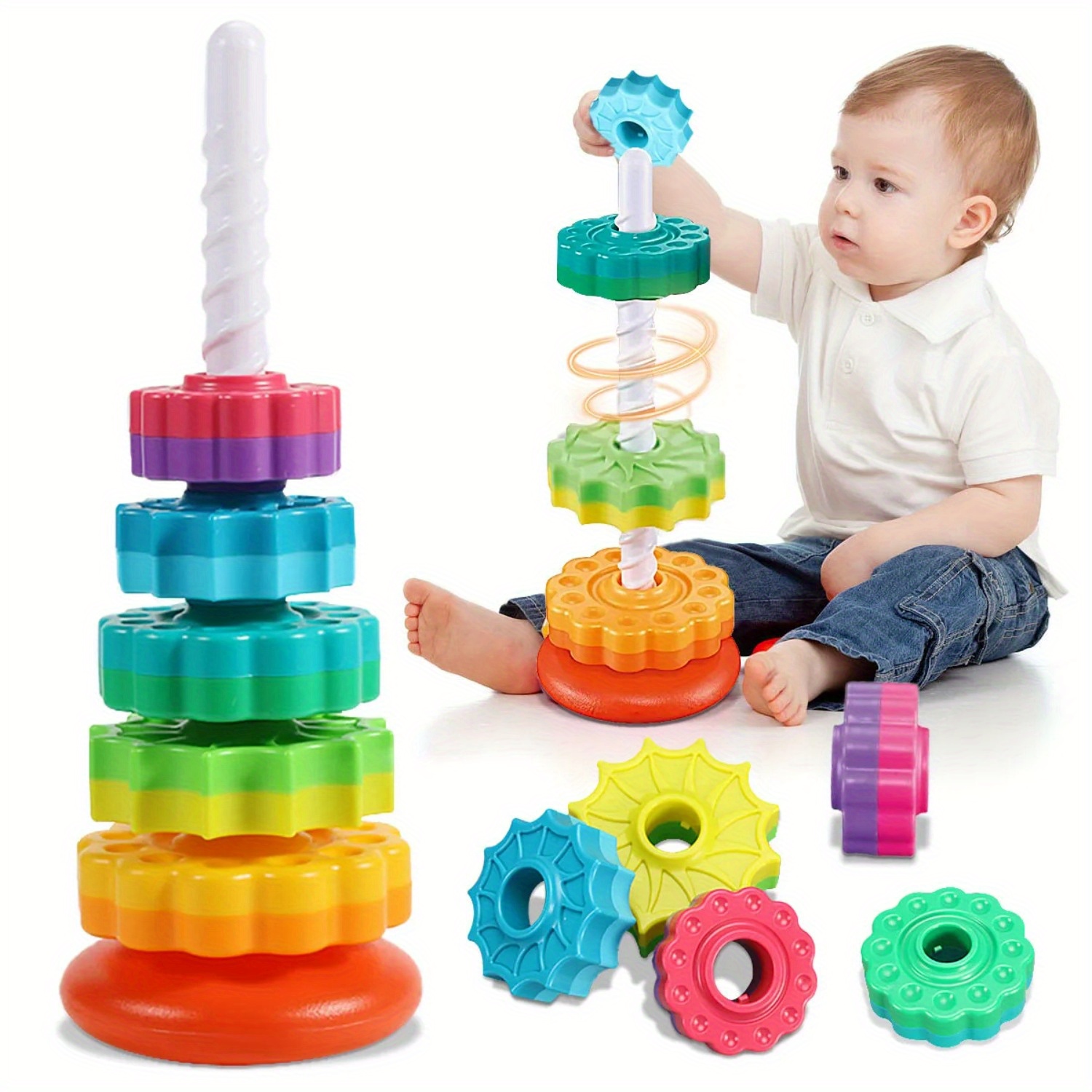 Toddler Learning Tower - Rotating Rainbow Tower Stack & Unstack